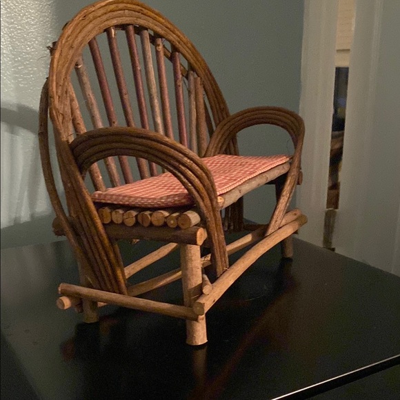 Hand Crafted Wooden Vine Doll Chair with Red Cushion - Picture 2 of 4